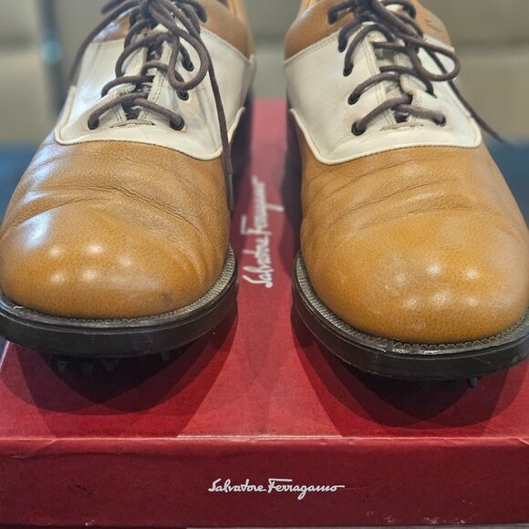 Brown & Off White Salvatore Ferragamo Golf Shoes 10 D main image 7